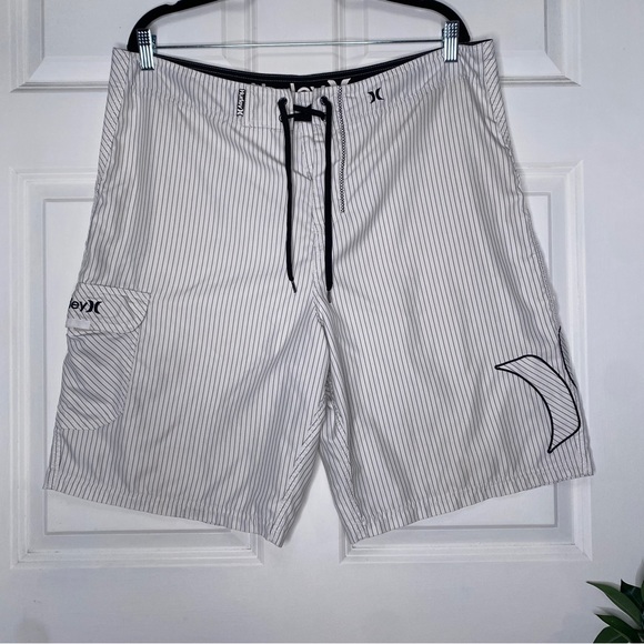 Hurley Swim Hurley Board Shorts Pinstripe Black White Blue Size 38